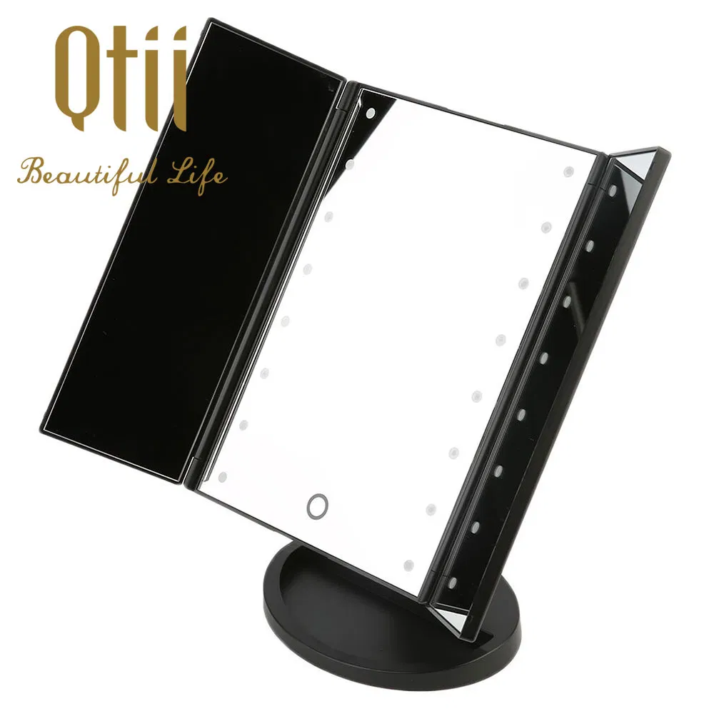 16 LED Lights with Touch Sensor 3 Folds Makeup Mirror With180 Adjustable Rotation, Dual Power Supply