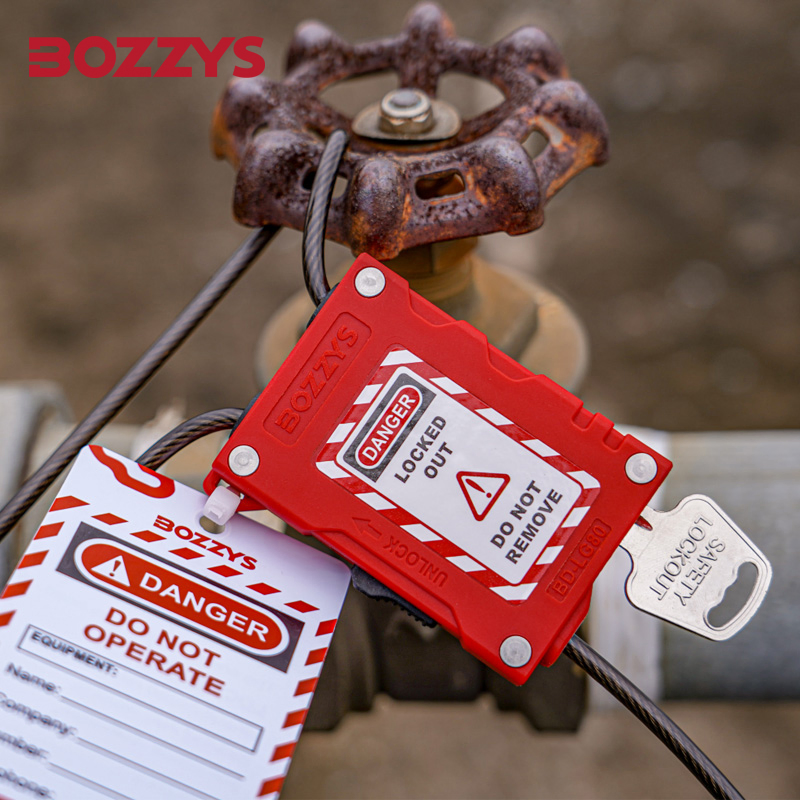Bozzys Adjustable Lockout Safety Cable Padlock with 0.8m Plastic-Coated Stainless Steel Cable