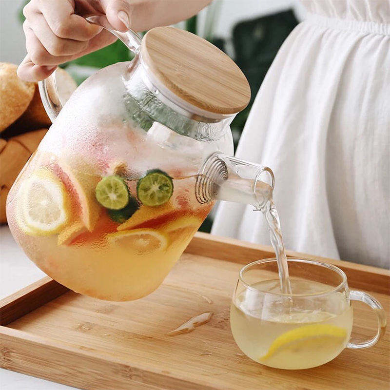 Hot Selling 1000ml 1800ml Glass Teapot with Bamboo Lid