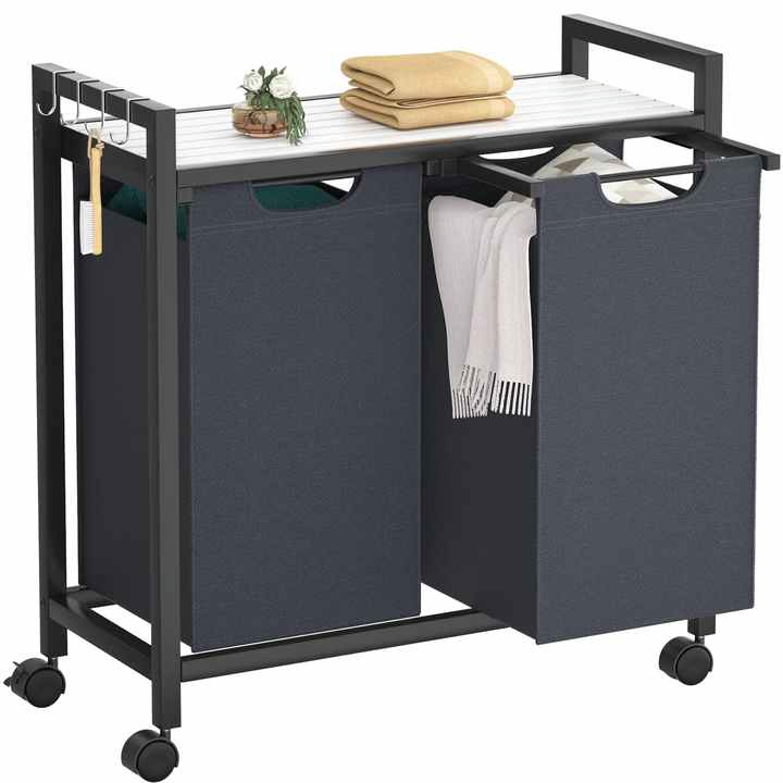 Bamboo Household Modern Creative Black Movable Laundry Basket