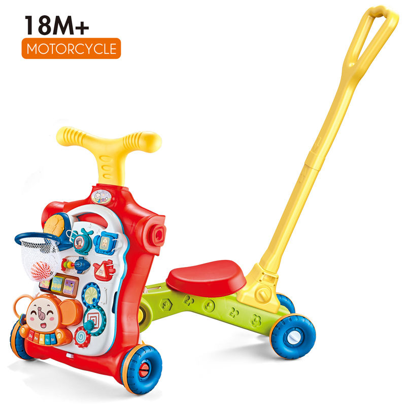 Amazon Hot Sell 5 in 1 Activity Learning Table Trolley Ride on Toys Kid Scooter Stroller Baby Walker with Wheels and Seat Music