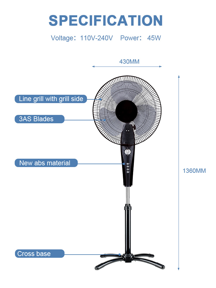 Напольный вентилятор 16 дюймов с осцилляцией