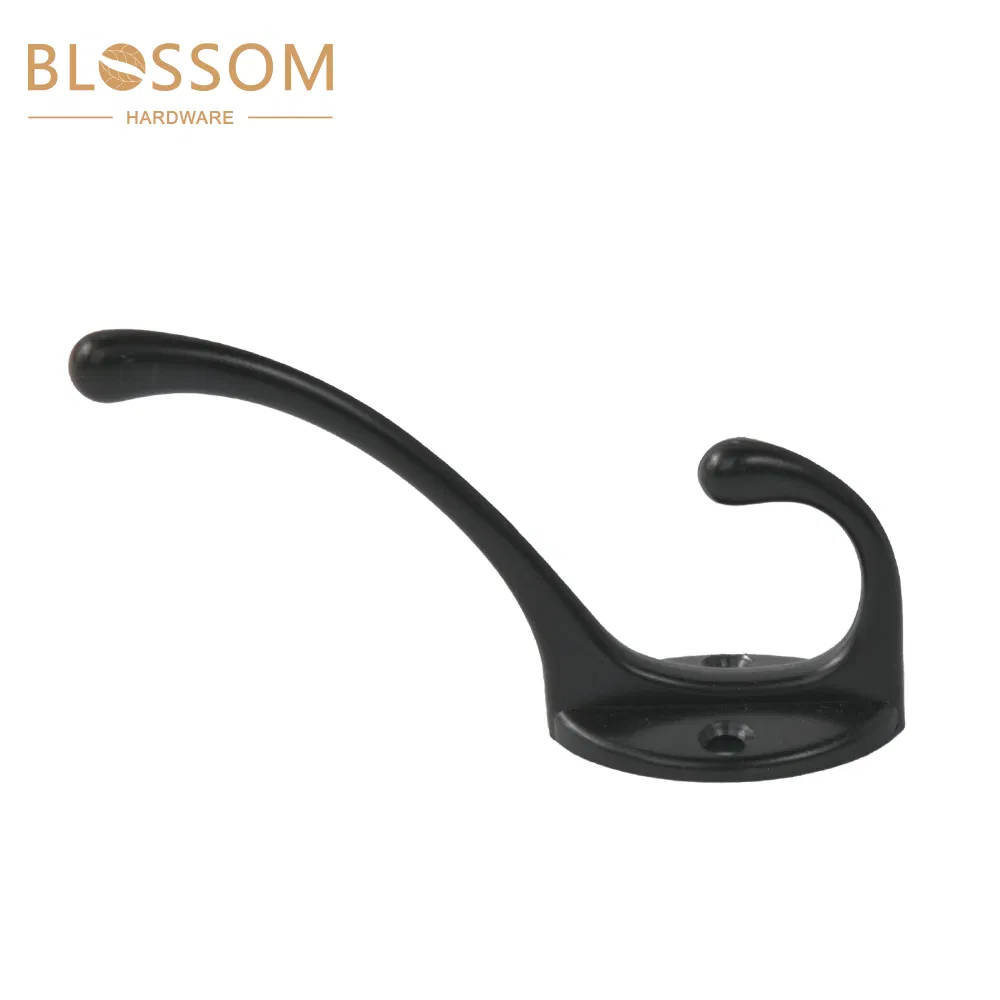 Commercial Grade Matte Black Dual Prong Robe Hooks Wall Mounted Metal Hanger for Hotel Bathroom