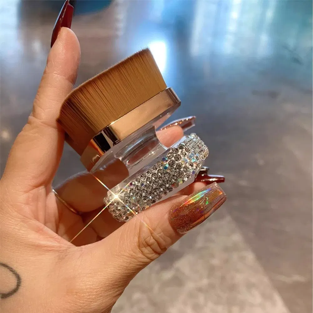 Shiny Diamond Inlaid Soft Nylon Foundation Brush Short Acrylic Handle Smooth Makeup Tool for Flawless Finish Easy