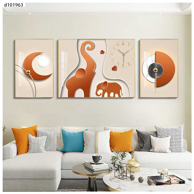 3 Pieces Set Crystal Porcelain Wall Art Painting Clock for Wall Decoration