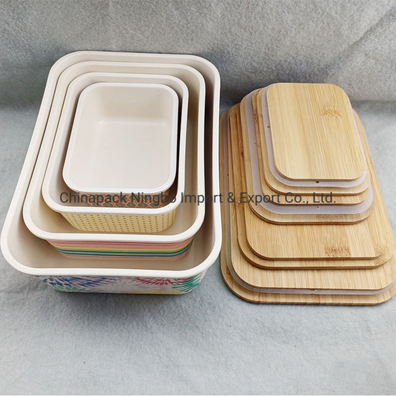 Bamboo Fiber Box with Bamboo Lid; Large Capacity Storage Box; Four Different Size