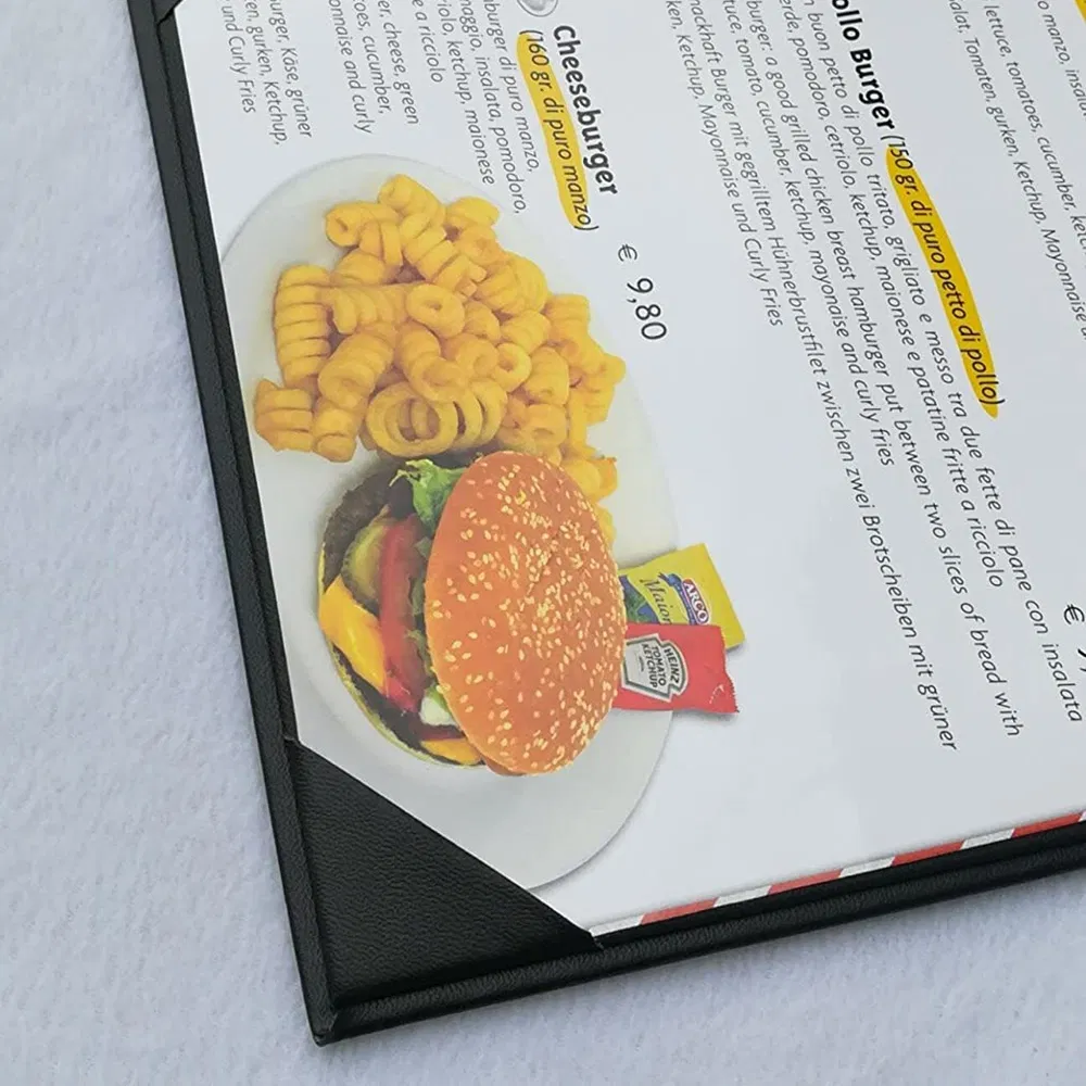 Restaurant A4 Size Leather Menu Cover Manufacturer of PU Leather Menu Cover Holder