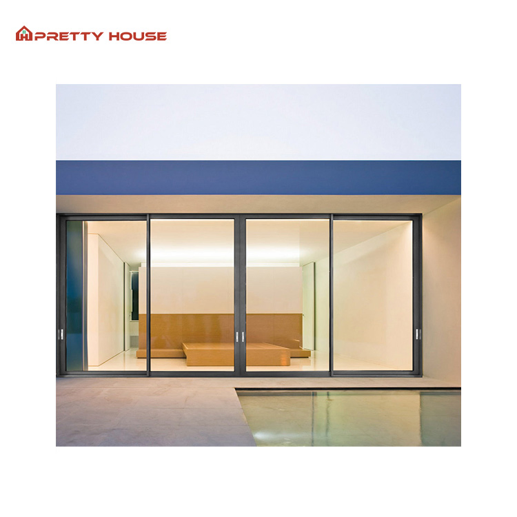 Black Color Patio Door Triple Rail Glass Sliding Door for Home Kitchen