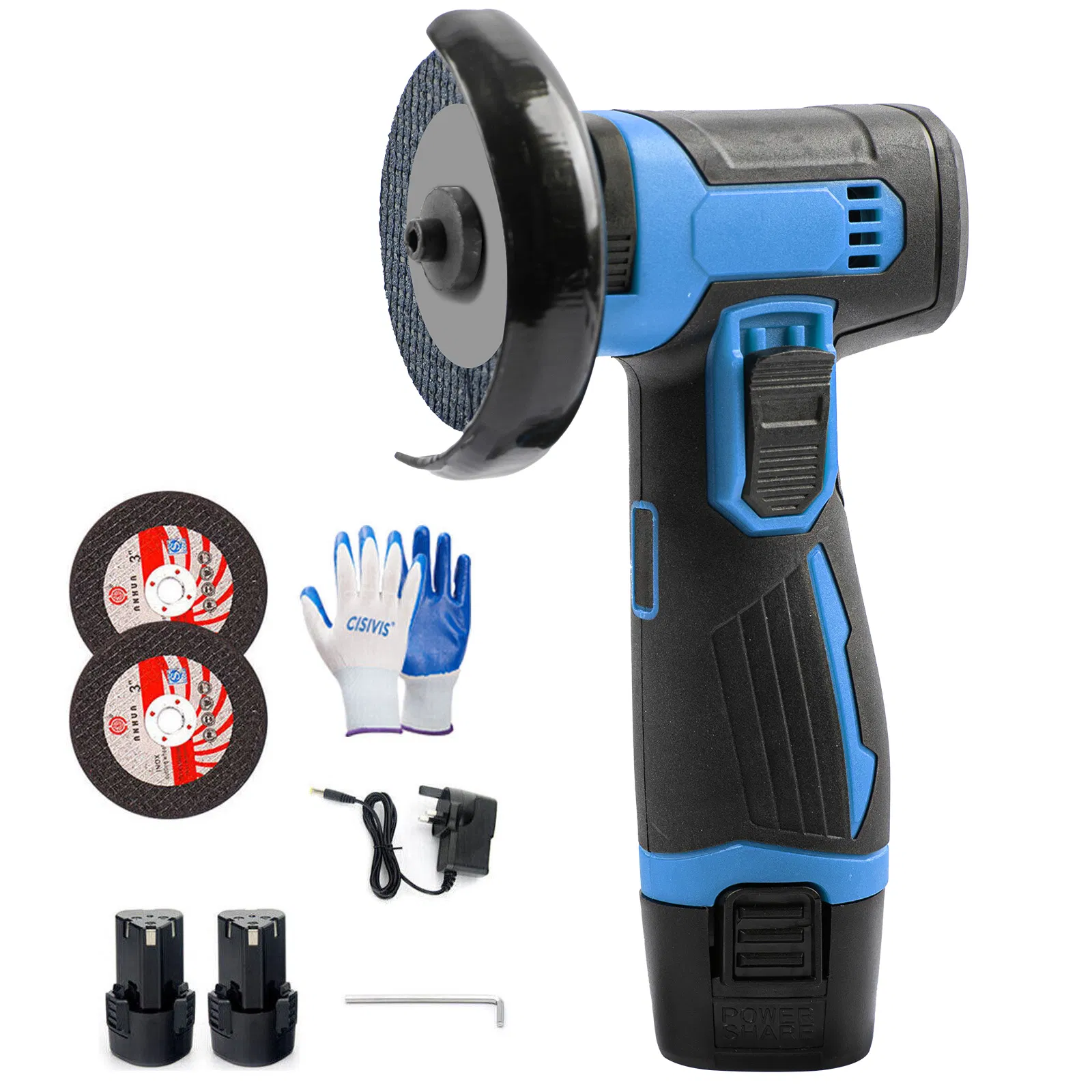 "Lightweight 12V Handheld Angle Grinder - Mini Cordless Tool with Charging Unit"