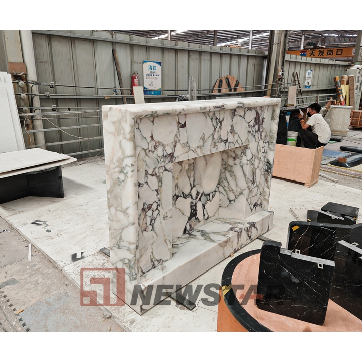 Beautiful Calacatta Viola Marble Stone Fireplace Customizable White Veined Marble Mantel