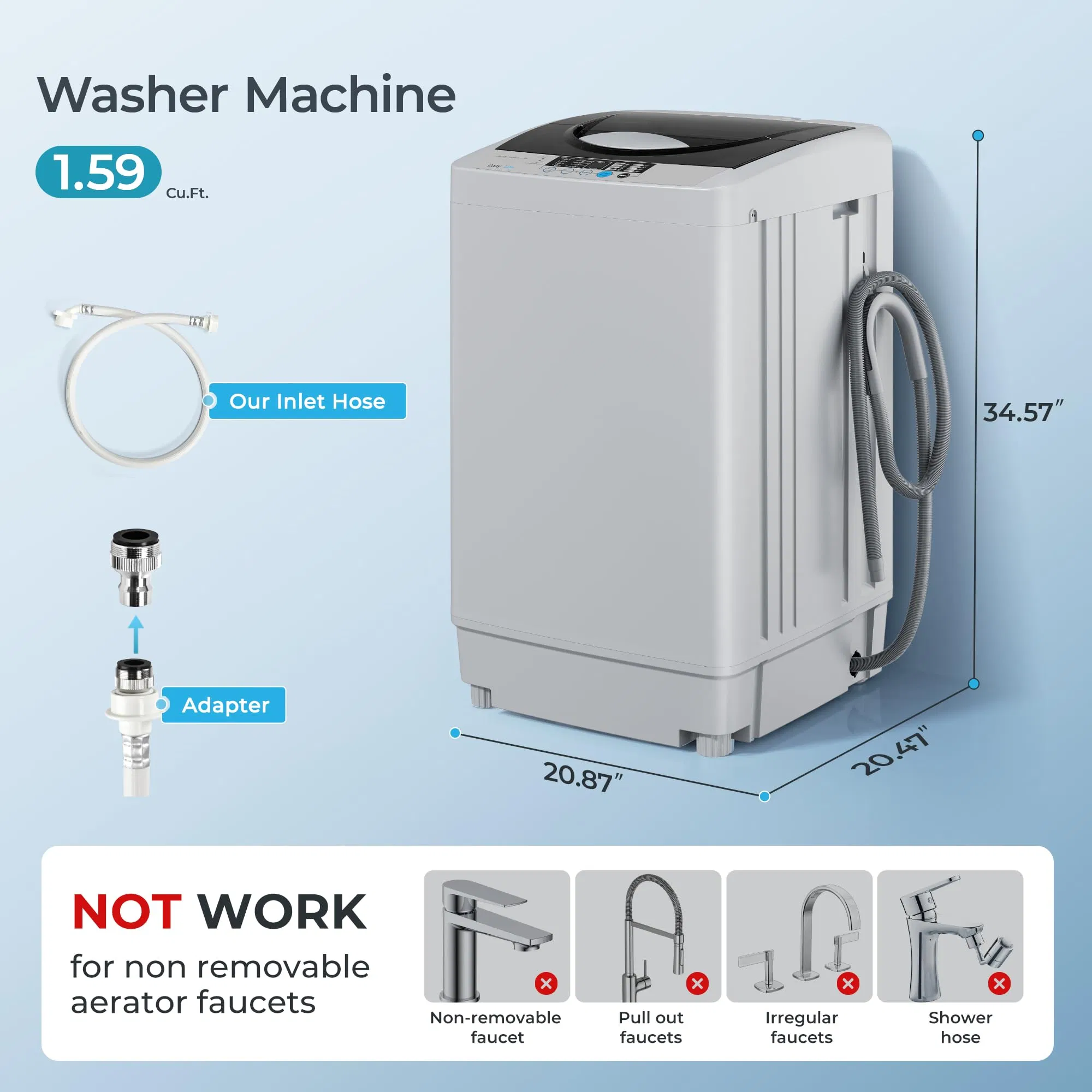 Compact Top Load Washing Machine with Multiple Wash Settings for Rentals