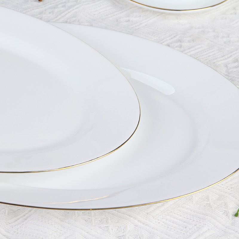 Opal Glassware Dining Plate with Elegant Gold Rims