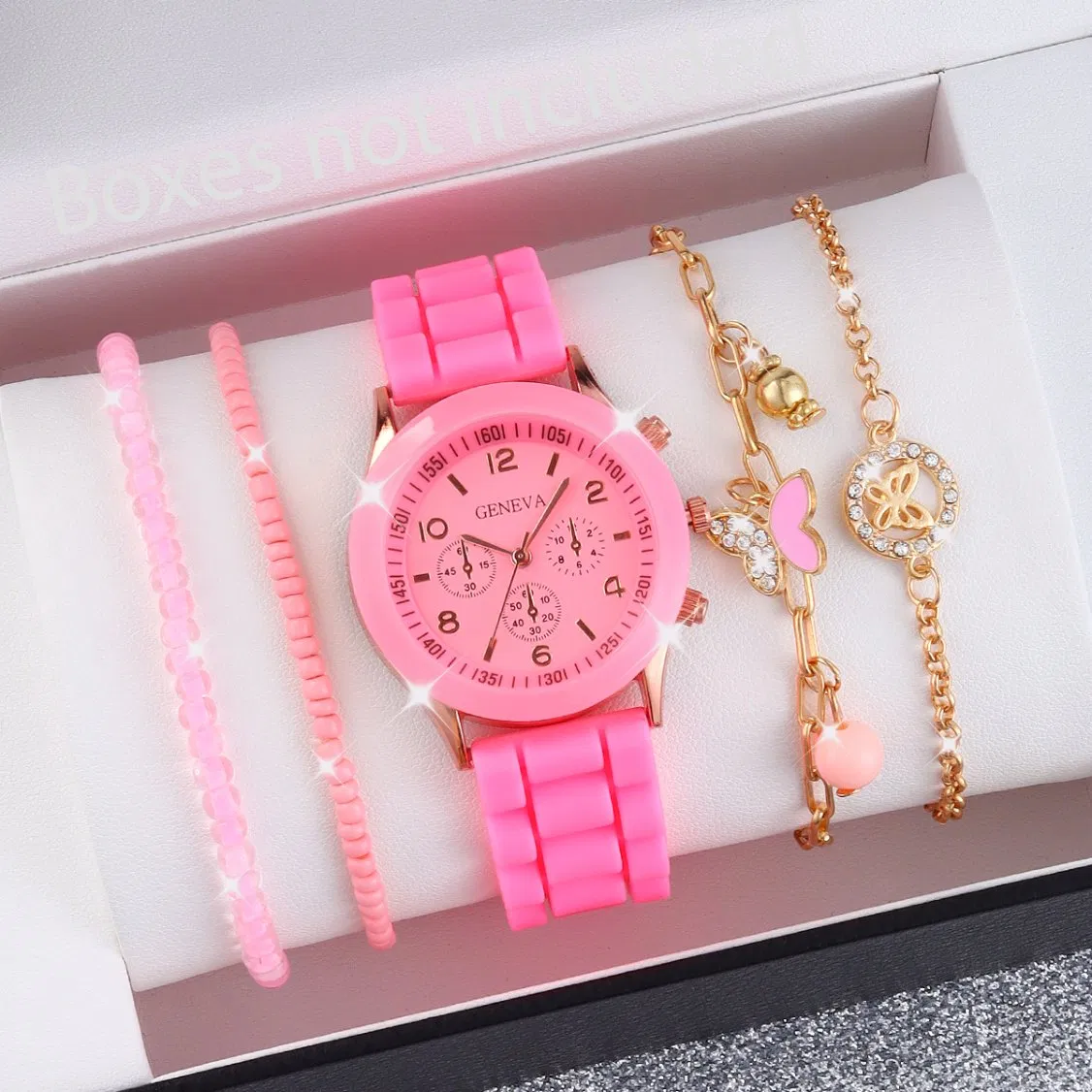Women's Minimalist Watch Set 4 Pink Bracelets Cute Exquisite