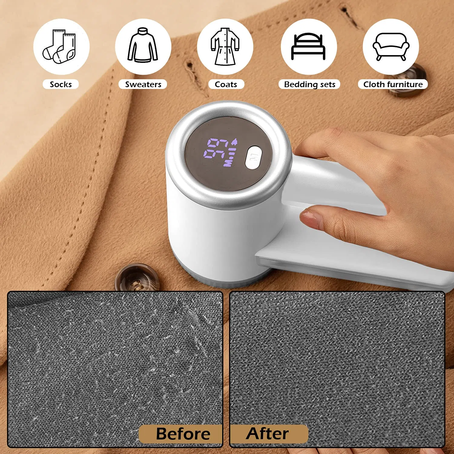 LED Display Big Trash Box 3-Speeds Rechargeable Fabric Shaver Electric Lint Remover