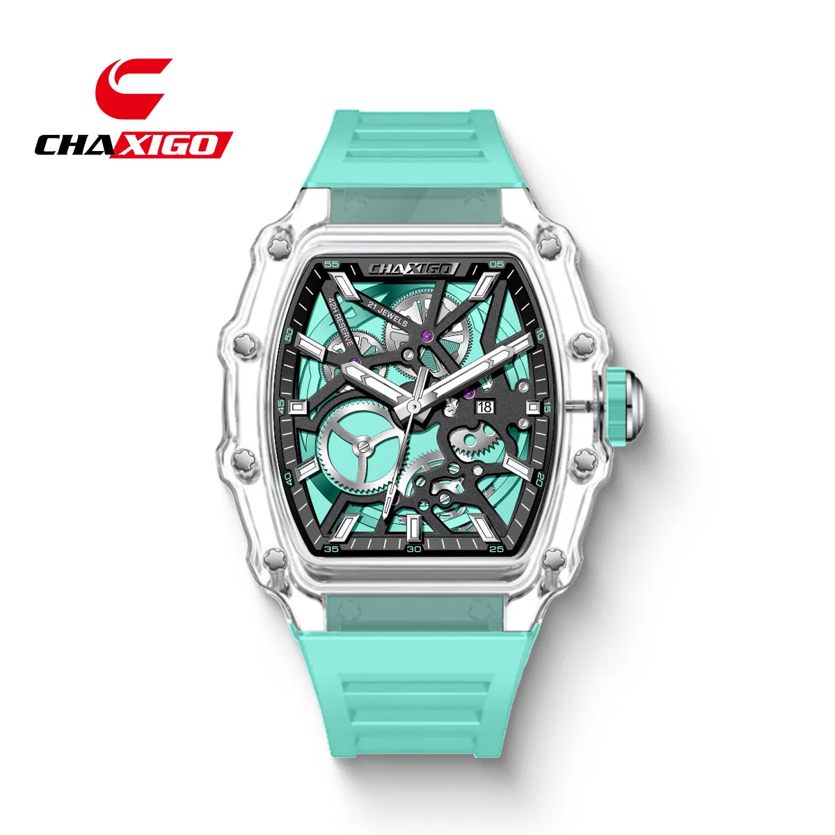 Chaxigo Men's Barrel-Shaped Watch Casual Fashion Automatic Quartz Luminous Waterproof Wristwatch