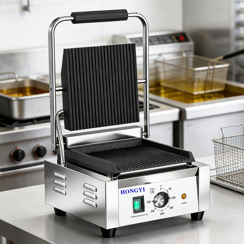 Commercial Panini Grill Single Head Full Pressure Plate