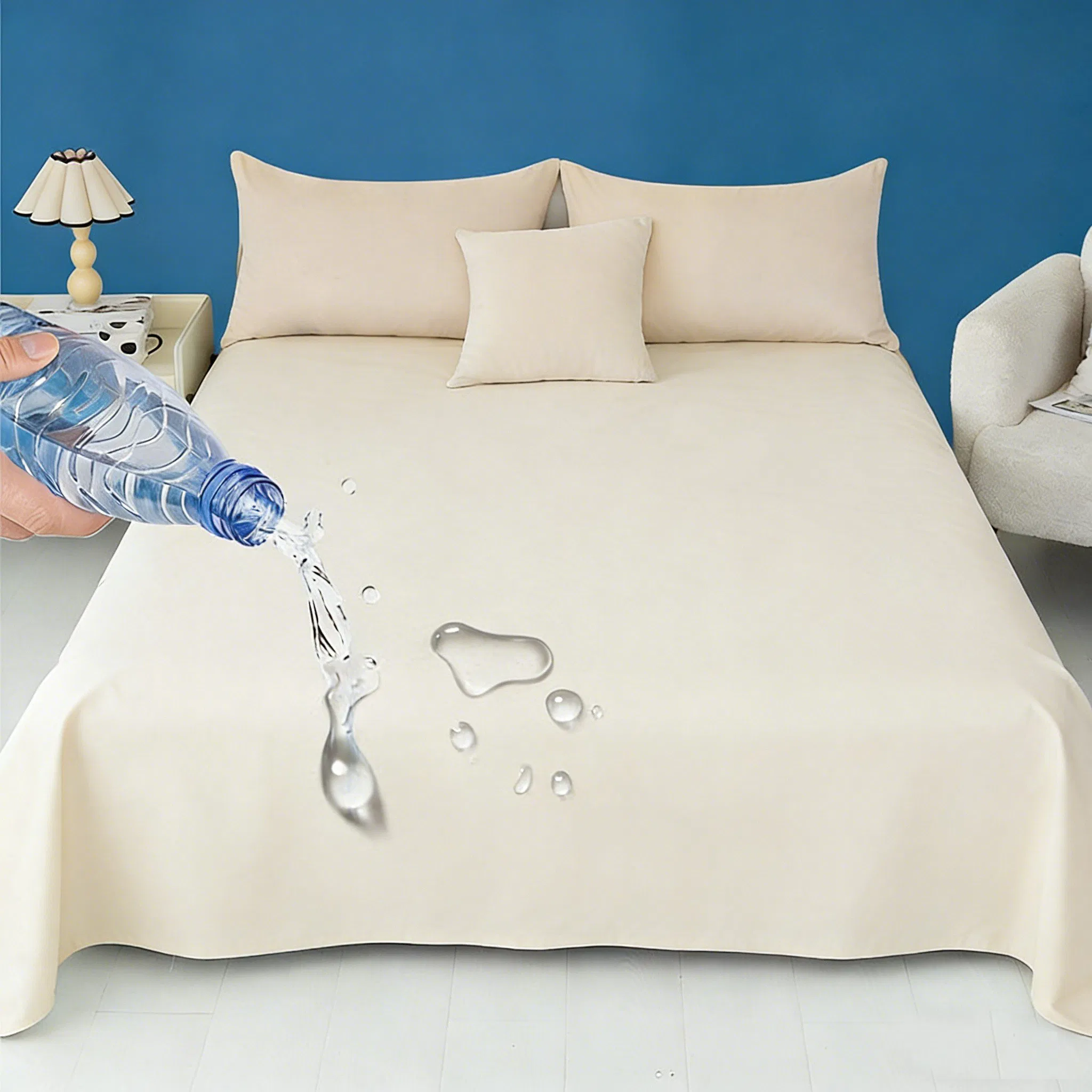 Custom Size Soft Waterproof Bed Sheet Bamboo Flat Sheet Machine Washable Home Textile