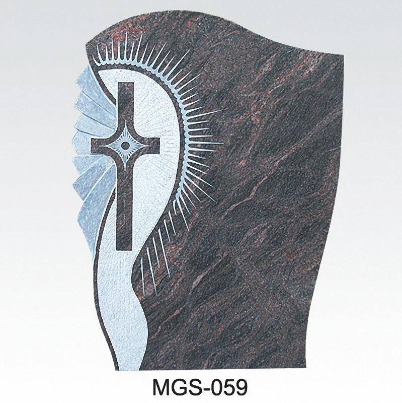 Multicolor Red Cemetery Tombstone Monument with Cross