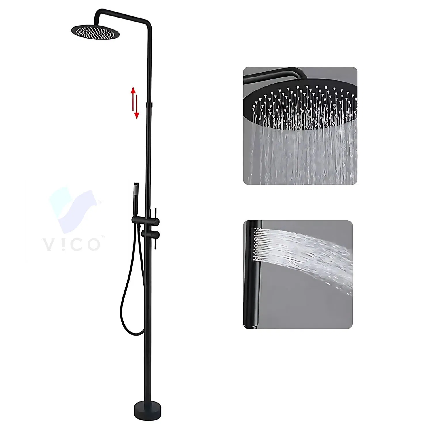 Matte Black Beach Garden Shower Column Dual Handle Stainless Steel Swimming Pool Shower Set Rainfall Outdoor Shower Faucet