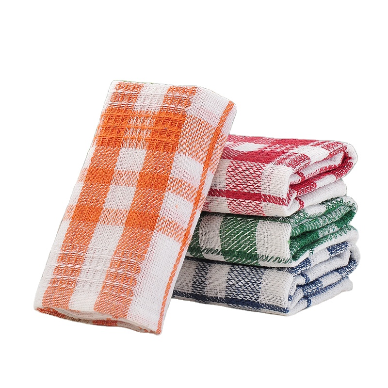 Factory Wholesale Custom Logo Water Absorbent Grid Polyester-Cotton Cloth Linen Woven Technique Kitchen Dish Tea Towel