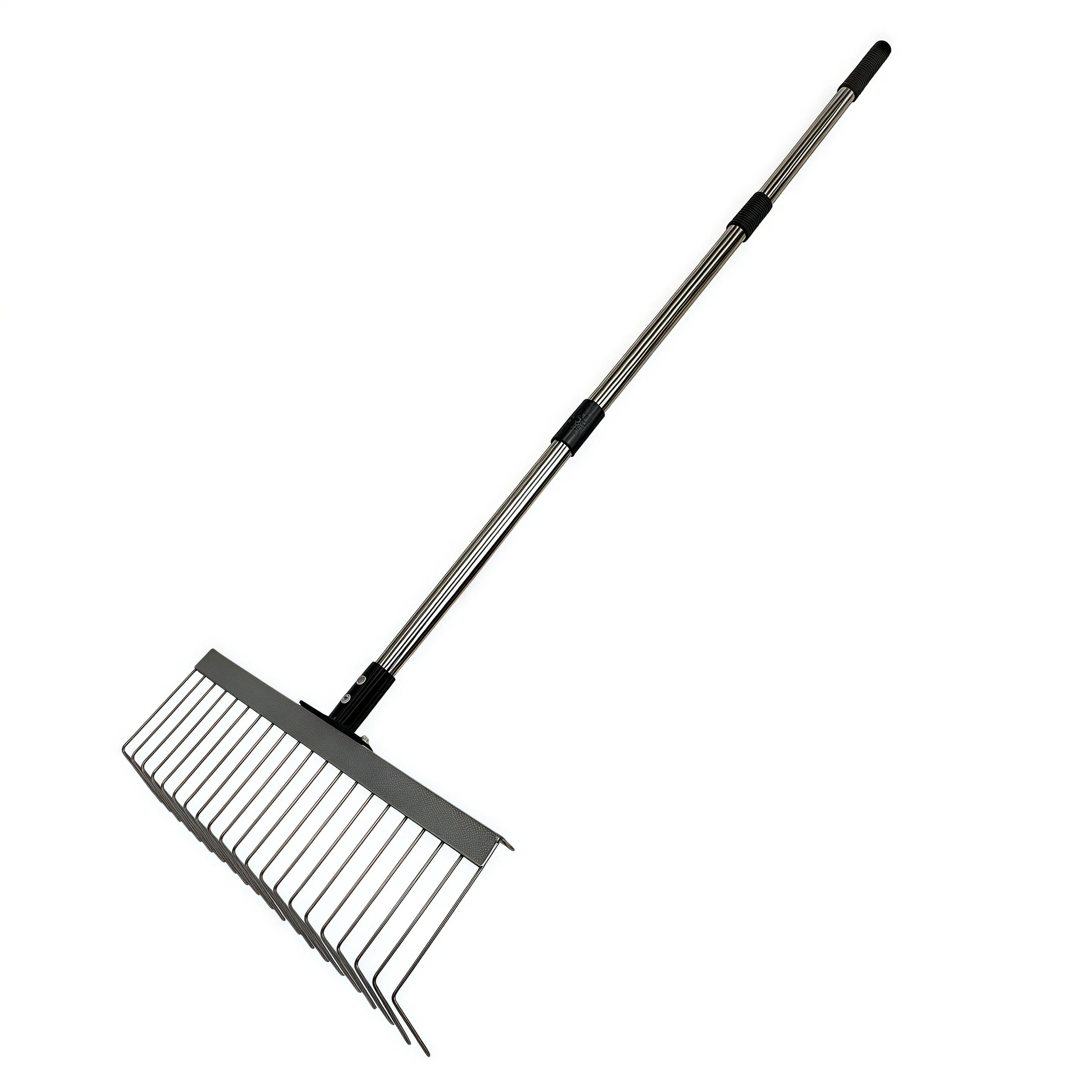 1.25m Garden Lawn Rake with Stainless Steel Pole for Leaf Collecting