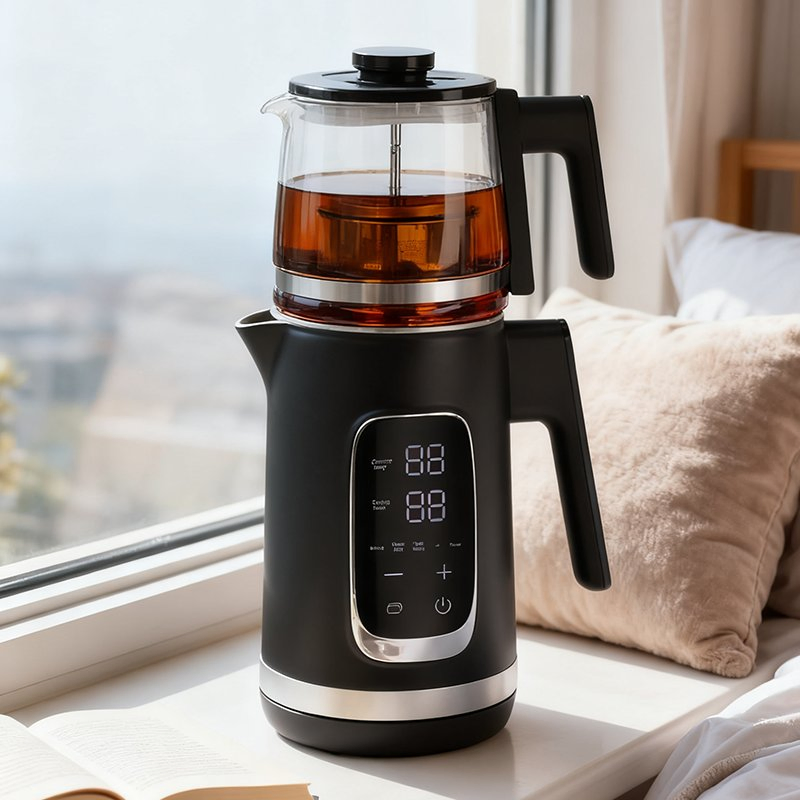 Household Tea Maker Double Kettles Tea Samovar Inside 304 Stainless Steel Outside PP Electric Jug Kettle LED Digital for Tea