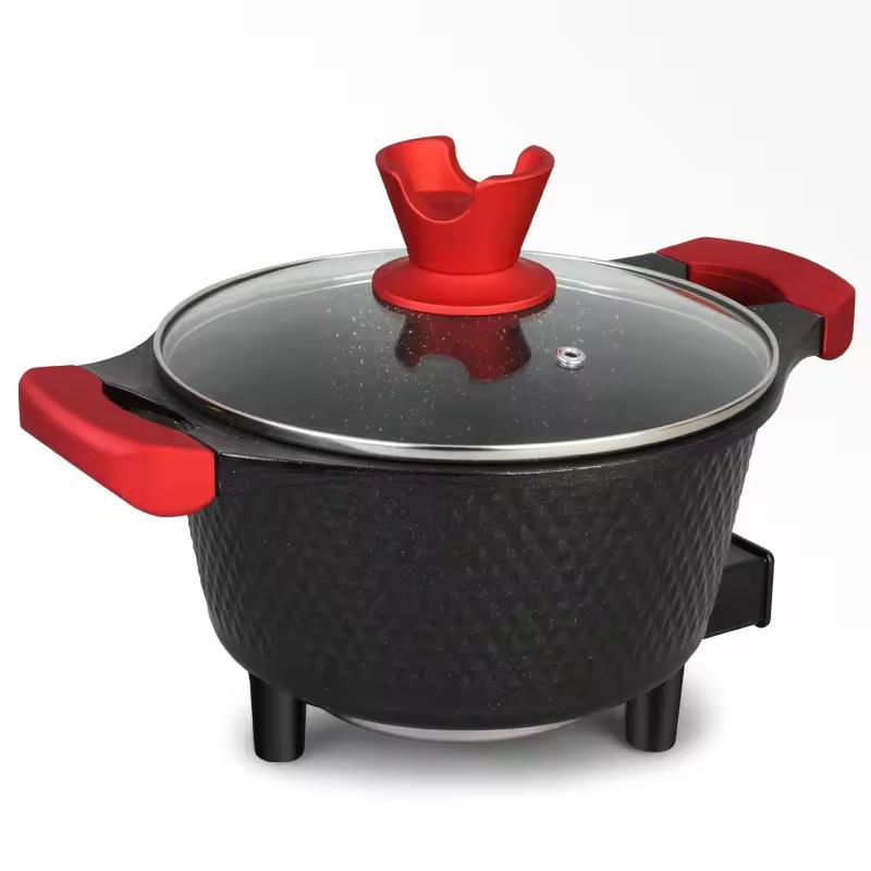 Eco Friendly Multifunctional Cooking Pot 2.5L Black Body Electric Fry Pan Glass Power Electric Hot Pot