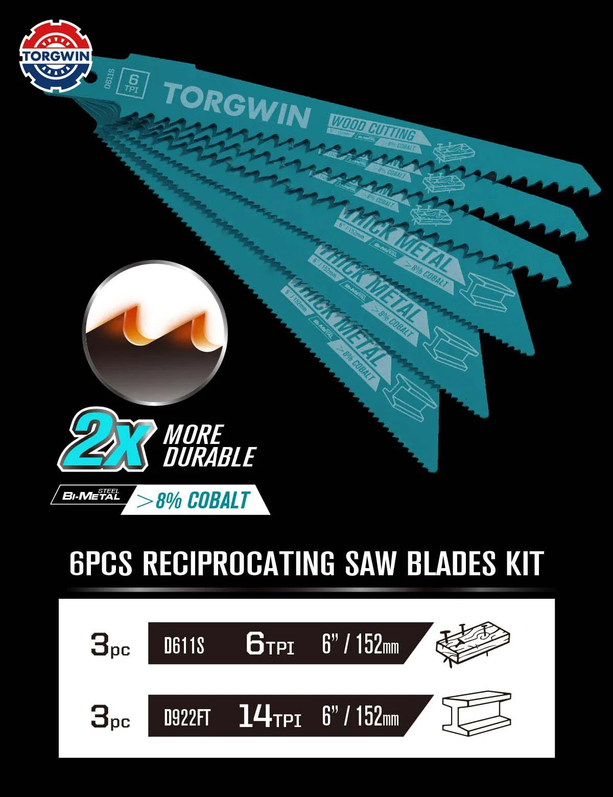 6 Inch Reciprocating Saw Blades for Wood and Metal