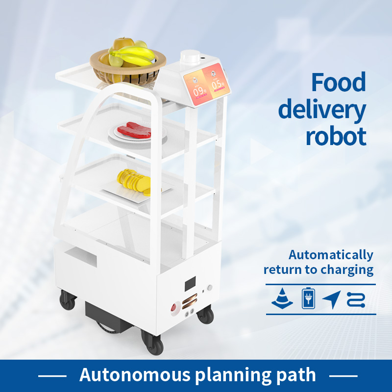 New Product Food Delivery Cart Reeman 4 Layers Plate 60kg Load Dish Delivery Cart Robot for Hotel/Restaurant/Hospital