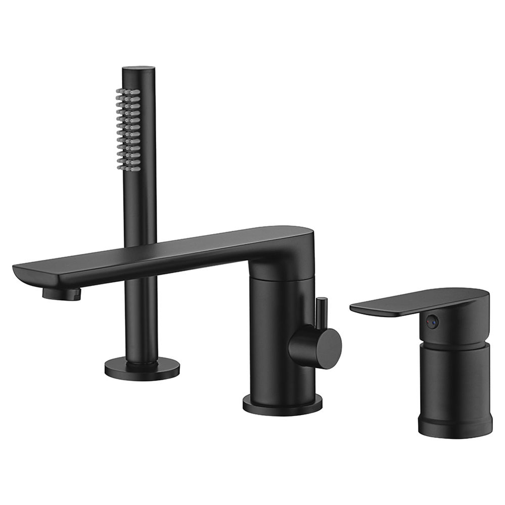 Kaiping Factory Direct Round Style Matt Black Brass 3 Holes Bath Deck Mounted Bathroom Bathtub Faucet