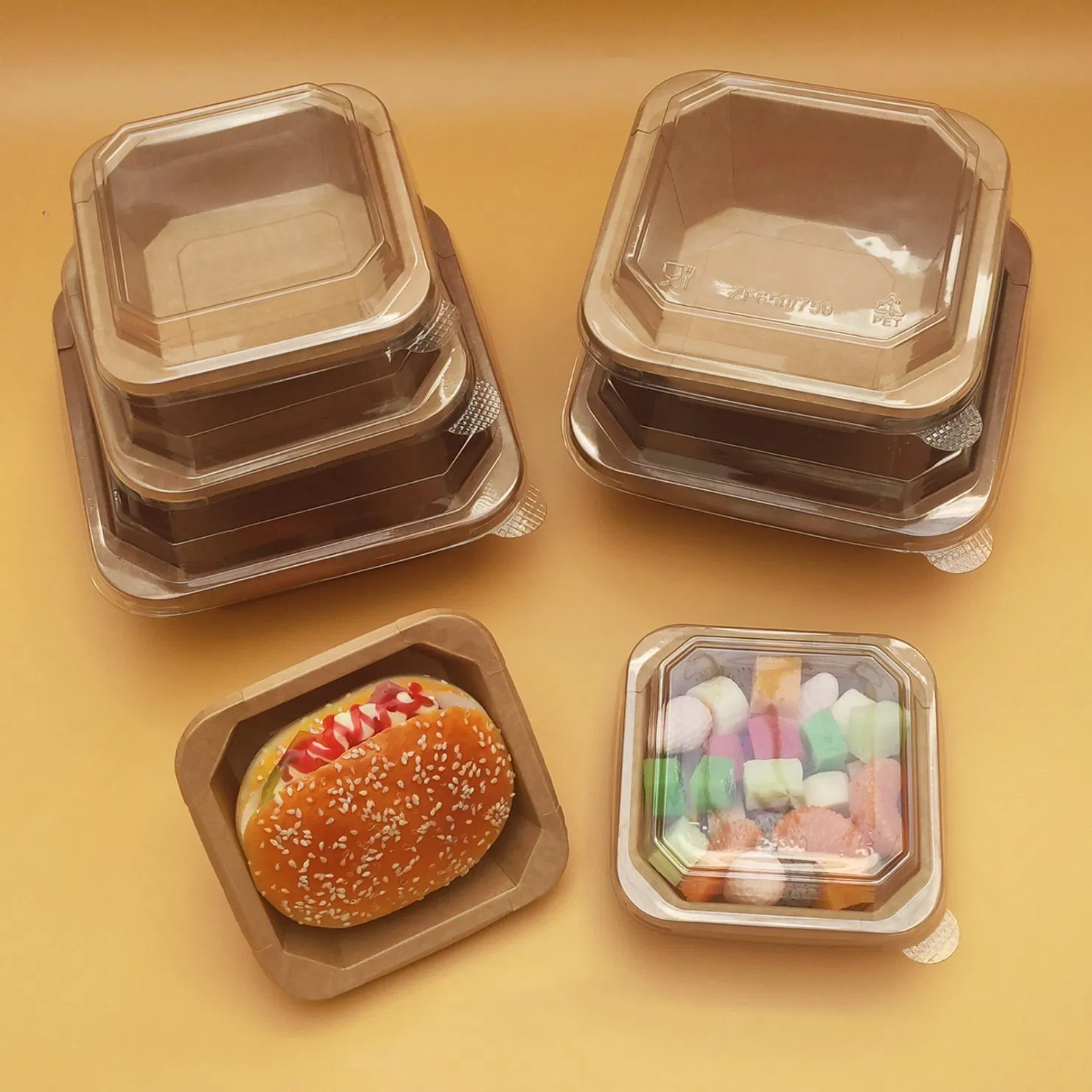 Customized Kraft Paper Togo Boxes Square Paper Food Container