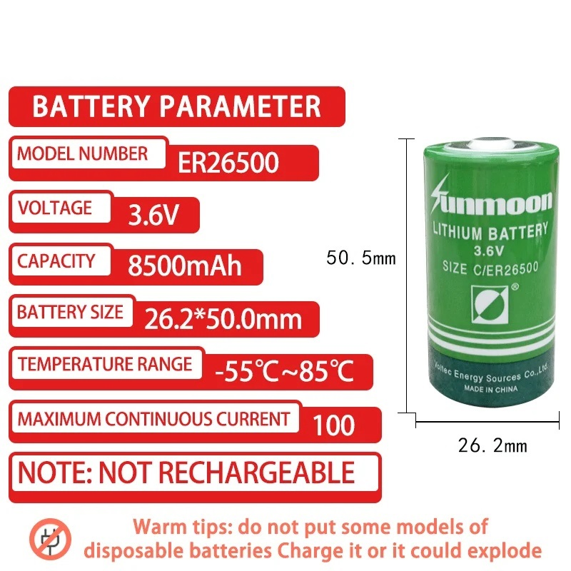 Литиевая батарея ER26500 3.6V 8.5Ah