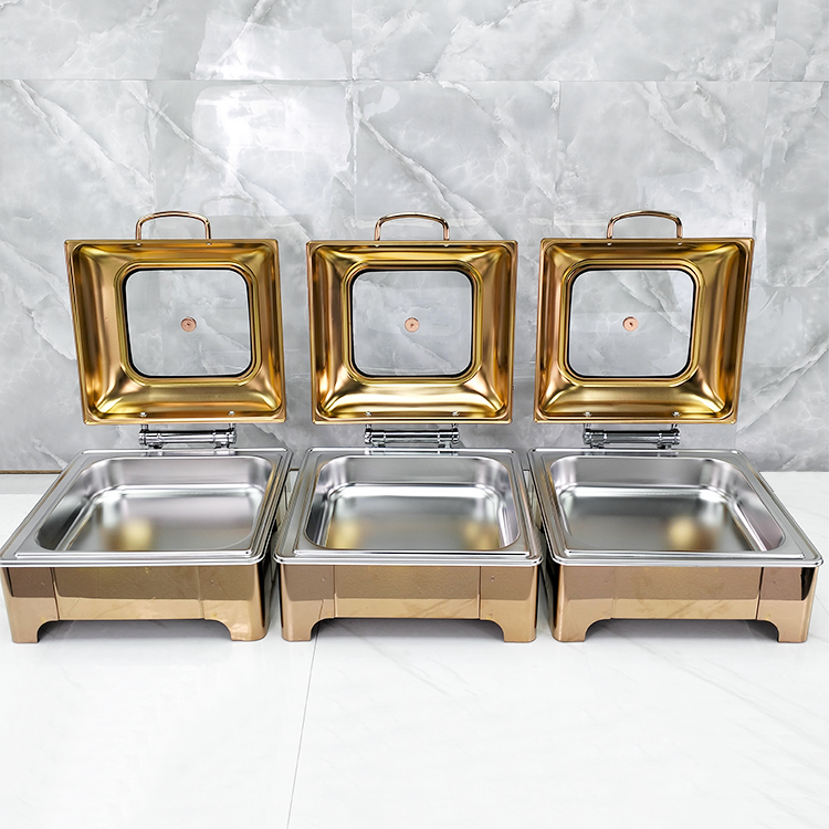 Rose Gold Stainless Steel Buffet Food Warmer Set Restaurant Hotel Electric Commercial Chafing Dish