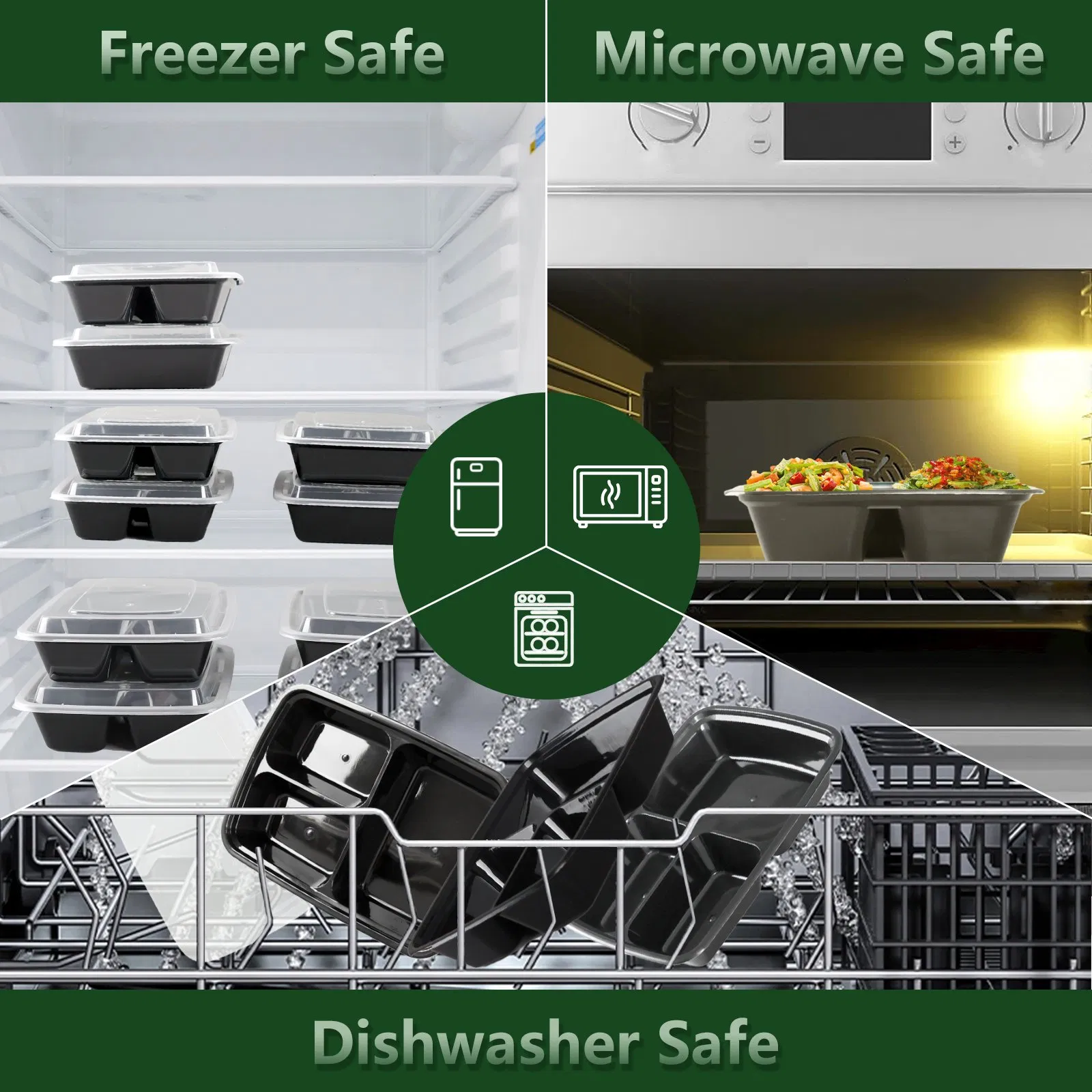 Plastic Food Storage Container PP Disposable Food Jar Rectangular Compartmnets Packaging Box