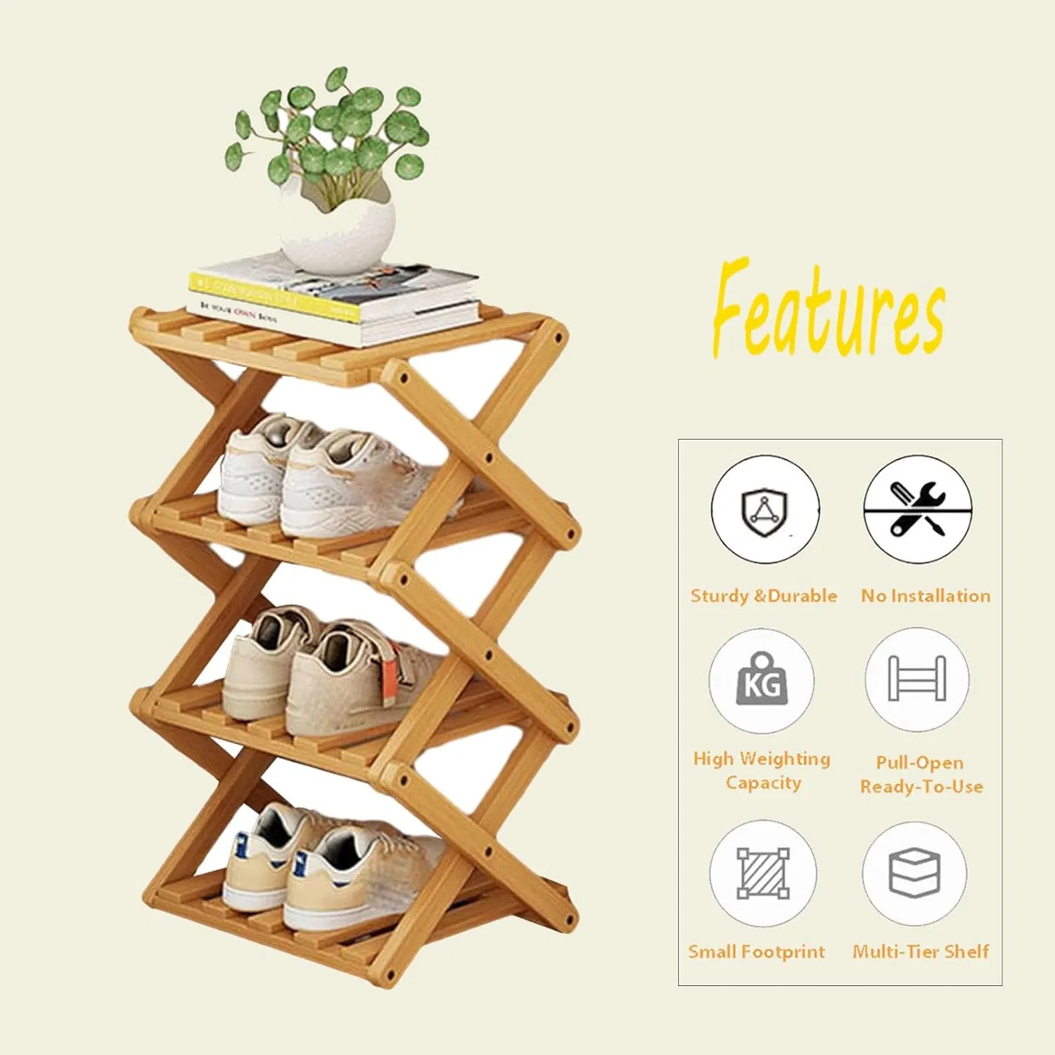 Bamboo Made Modern Minimalist Foldable Multi-Layer Living Room Bedroom Bamboo Shoe Rack