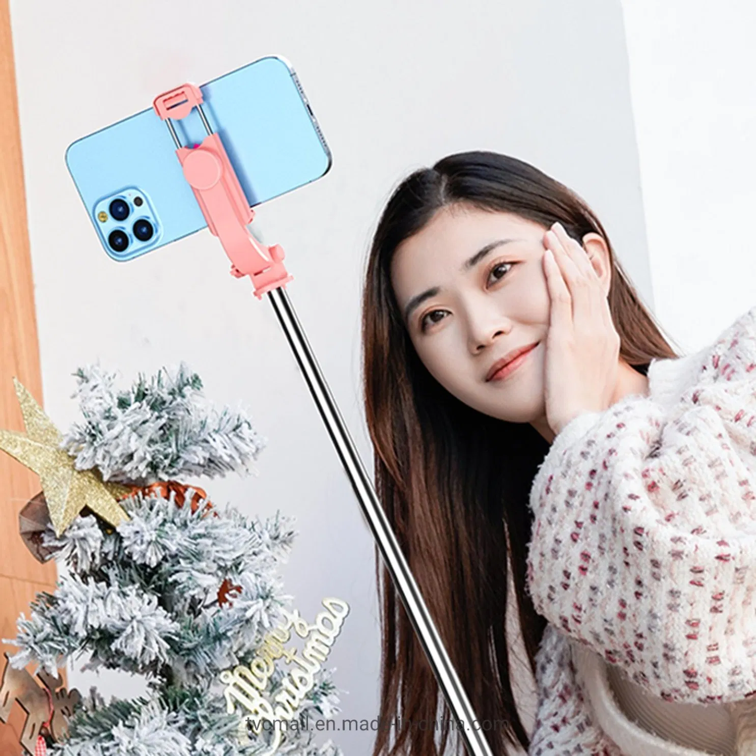 103cm Selfie Stick Tripod Portable Phone Stand with Bluetooth Wireless Remote Control - Pink