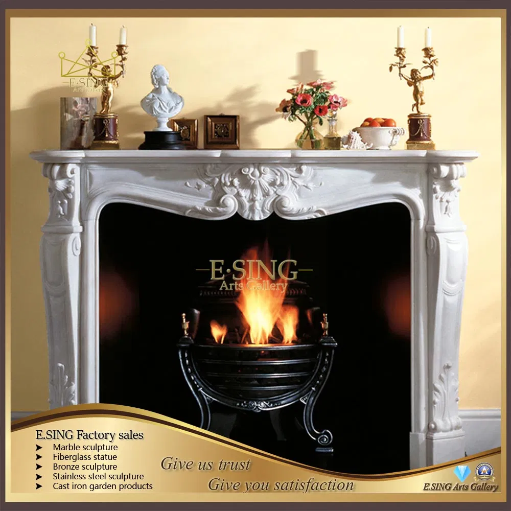 Luxurious High Quality Indoor Decoration White Marble Lady Statue Fireplace