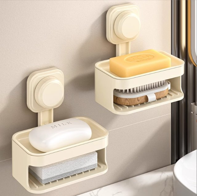 Suction Soap Holder for Home, Draining Soap Dish, Wall-Mounted Storage Rack