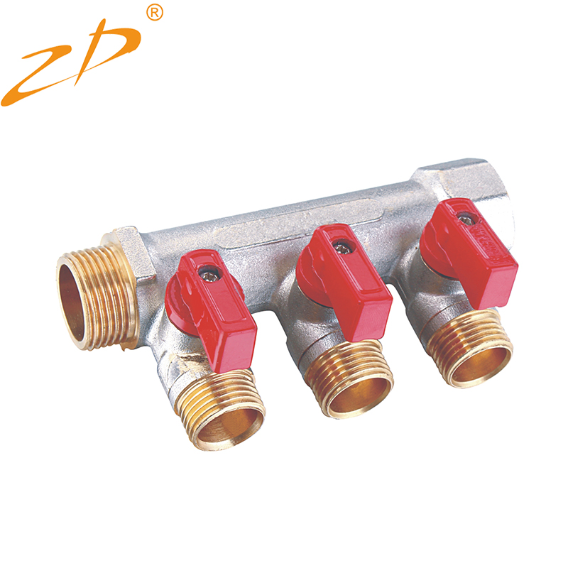 Brass Material 2 4 6ways Regulating Valves Pex Straight Through Type Heating Manifold