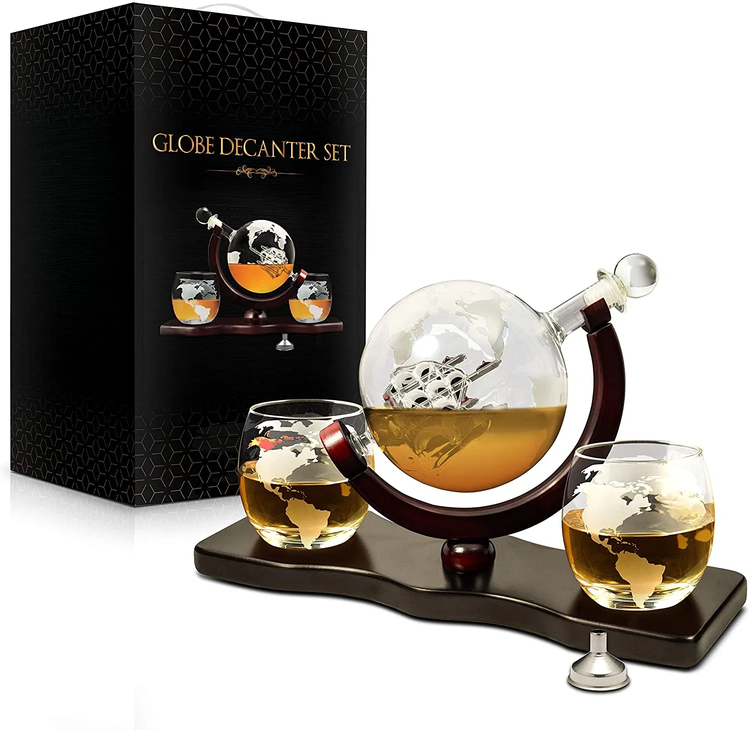 Whiskey Decanter Globe Set Globe Whiskey Glasses Free Chilling Whisky Stones for Liquor Whiskey Brandy Bourbon Vodka 850ml Decanter