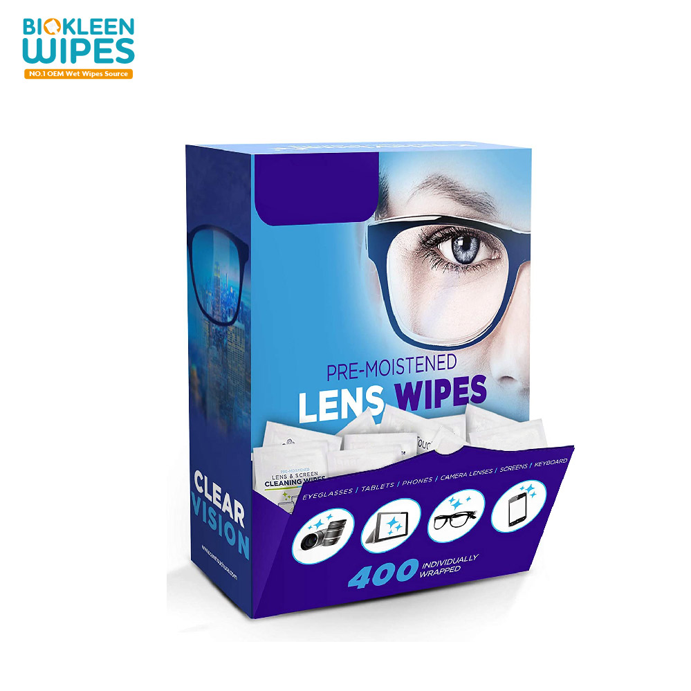 Biokleen 200 Pack Single Pack Custom Logo Lens Wipes One-off Screen Lens Wet Wipes Lens Screen Cleaning Wipes