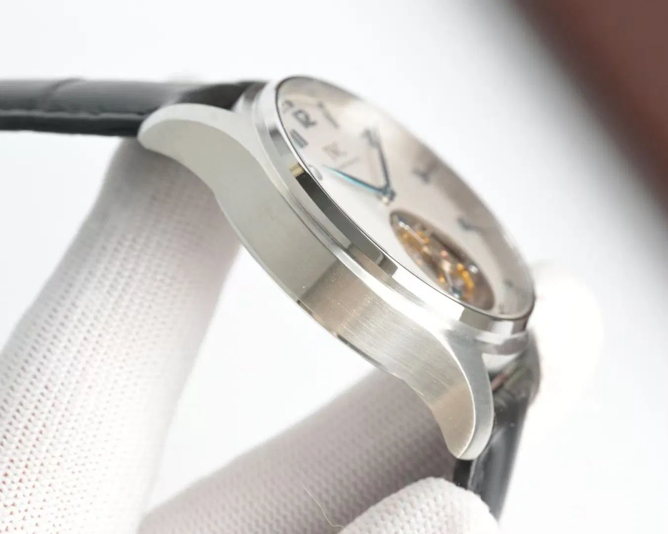 Exquisite Detail Premium Clone Watch Stainless Steel Case, White Dial, Tourbillon and Leather Strap