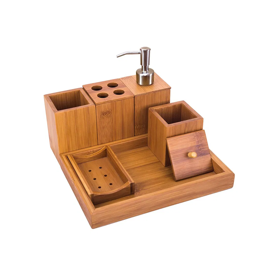 Hot-Selling Six Sets of Bamboo Bathroom with Tray Bathroom Bamboo Bath Cadd