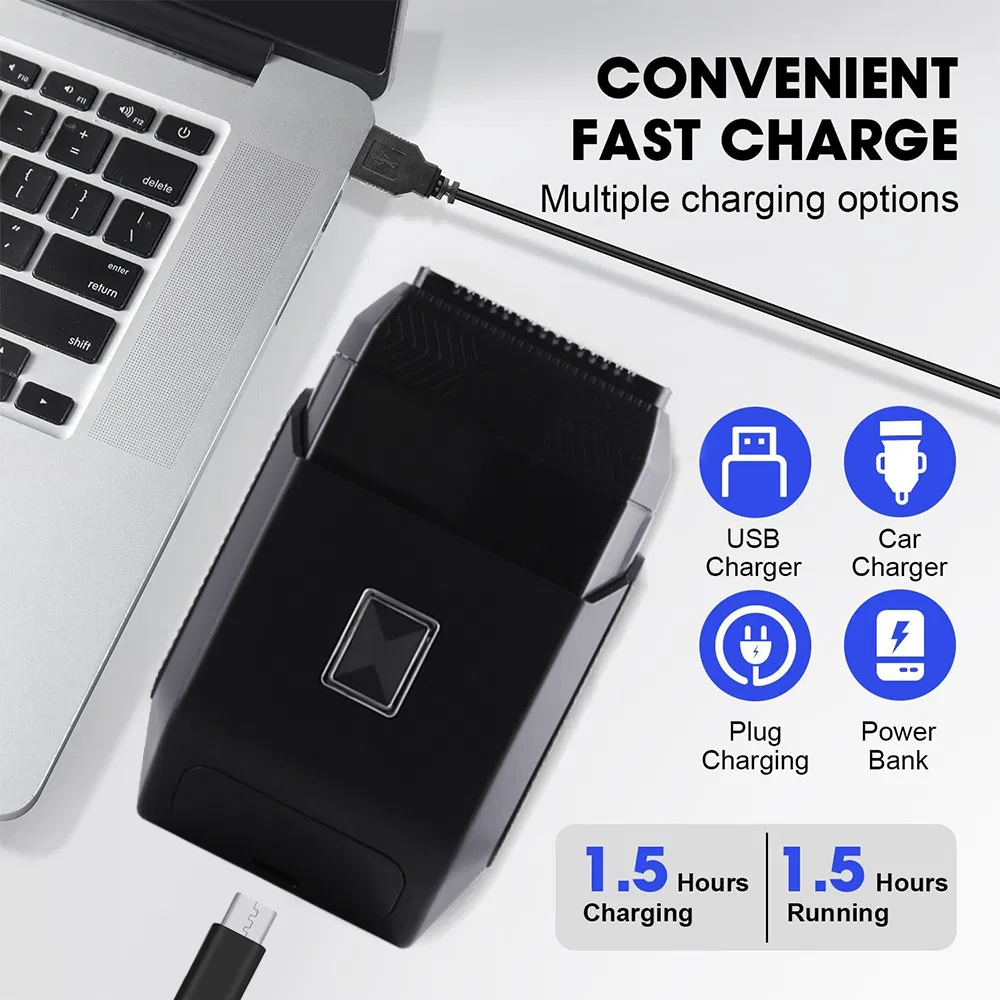 Rechargeable Electric Foil Shavers with 2 Blade Heads Reciprocating Ipx7 Waterproof