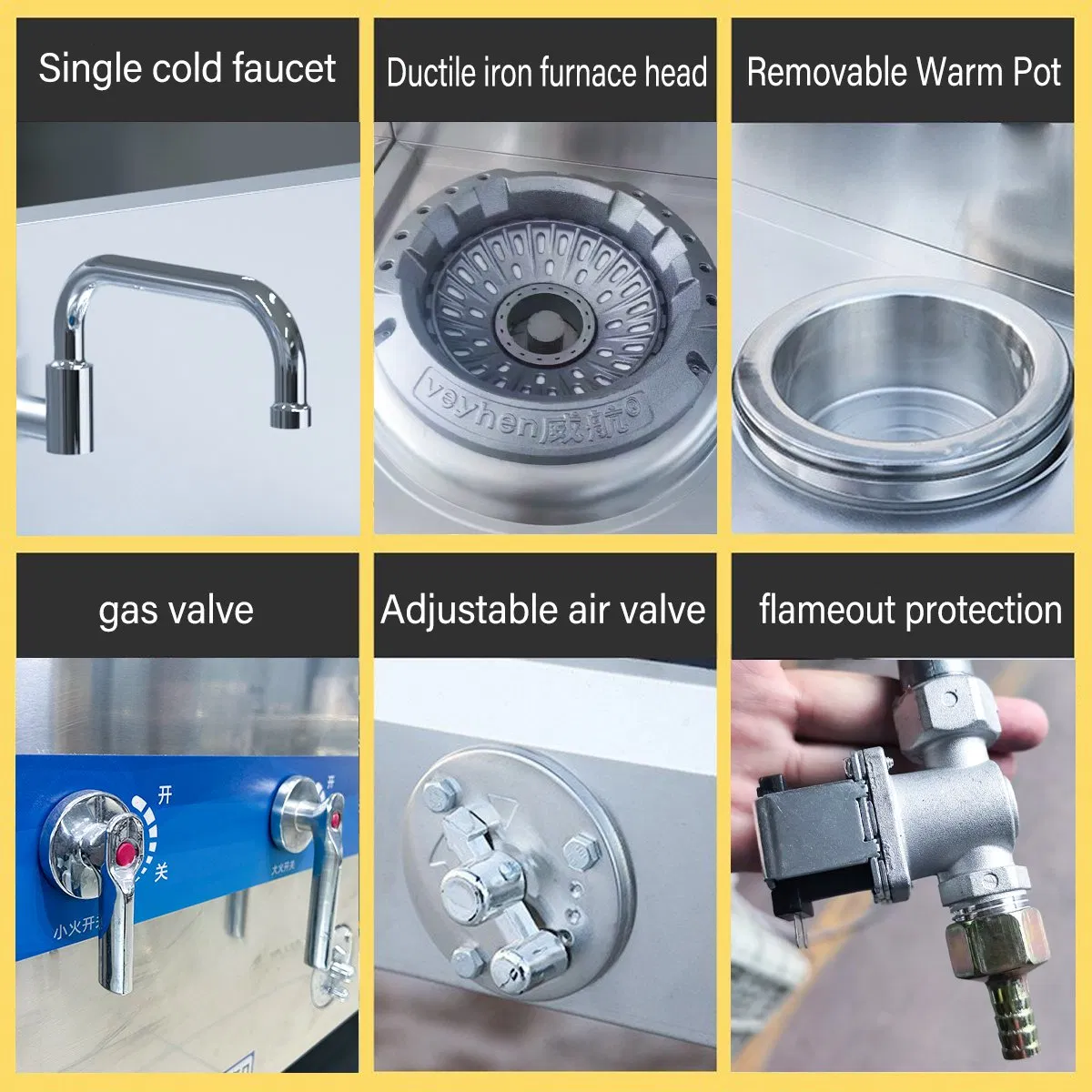 Heavy-Duty Industrial Gas Stove with Silent Chinese Wok Burners