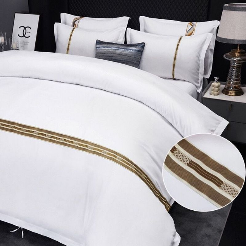 High Class Home Textile 3/4 Pieces Bedroom Fitted Sheet Bedding with 2 Solid Color Pillow Cover Pillowcase Hotel Bedding Set Supplier