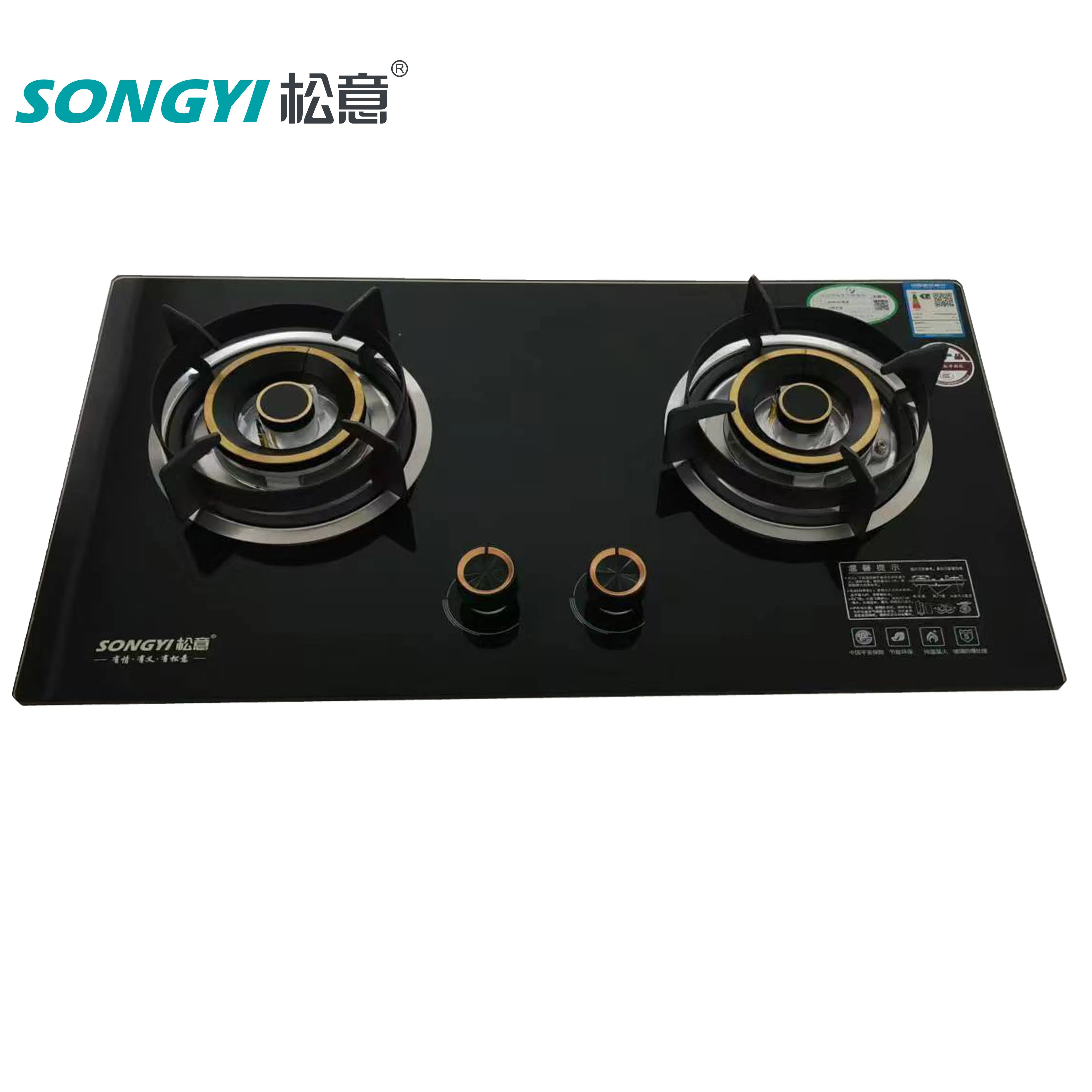Black Gas Stove Hot Sales Build in Double Burns Tempered Glass Gas Stove Low Price for Kitchen