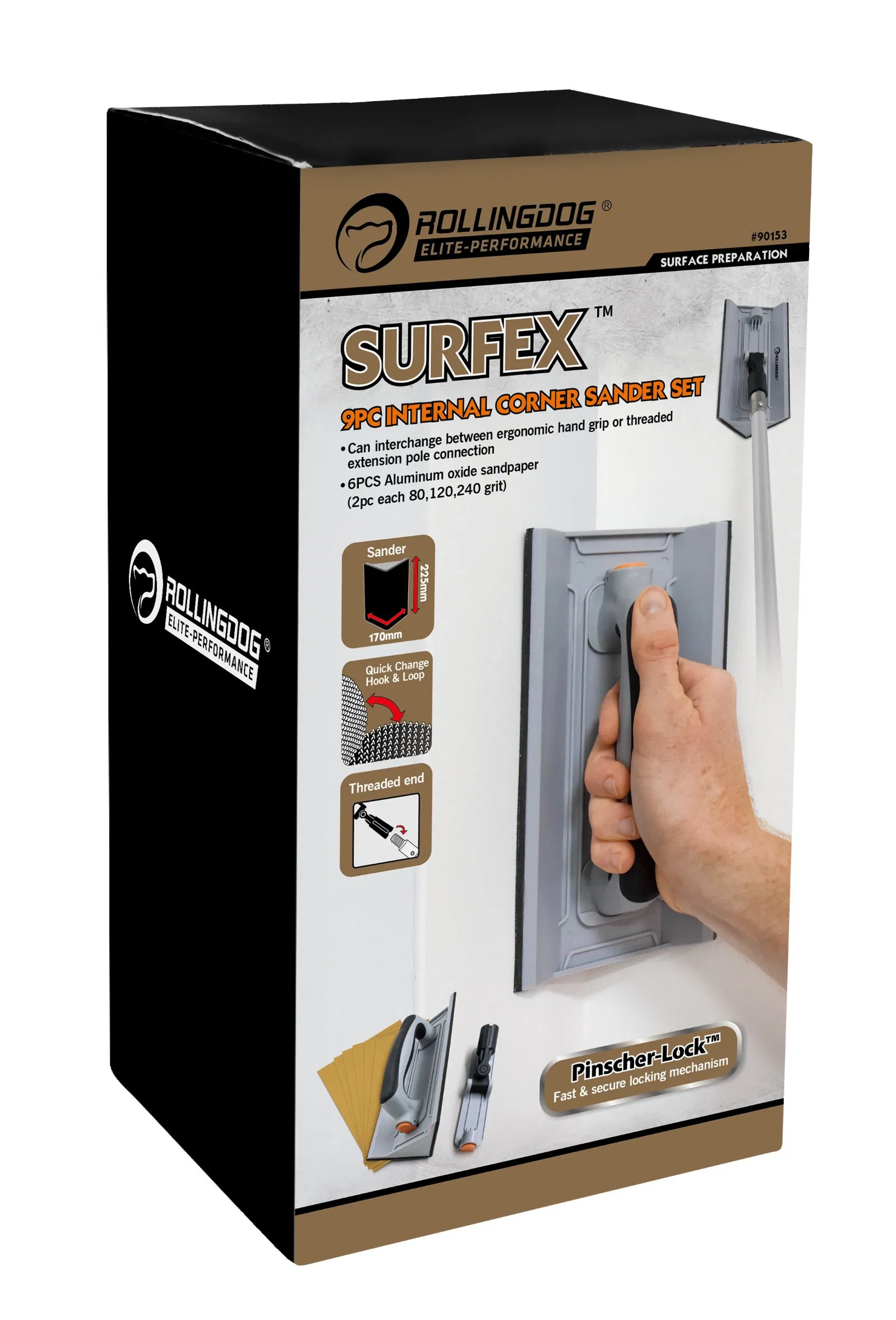 Rollingdog-Elite 90153 9PC Internal Corner Sander Set