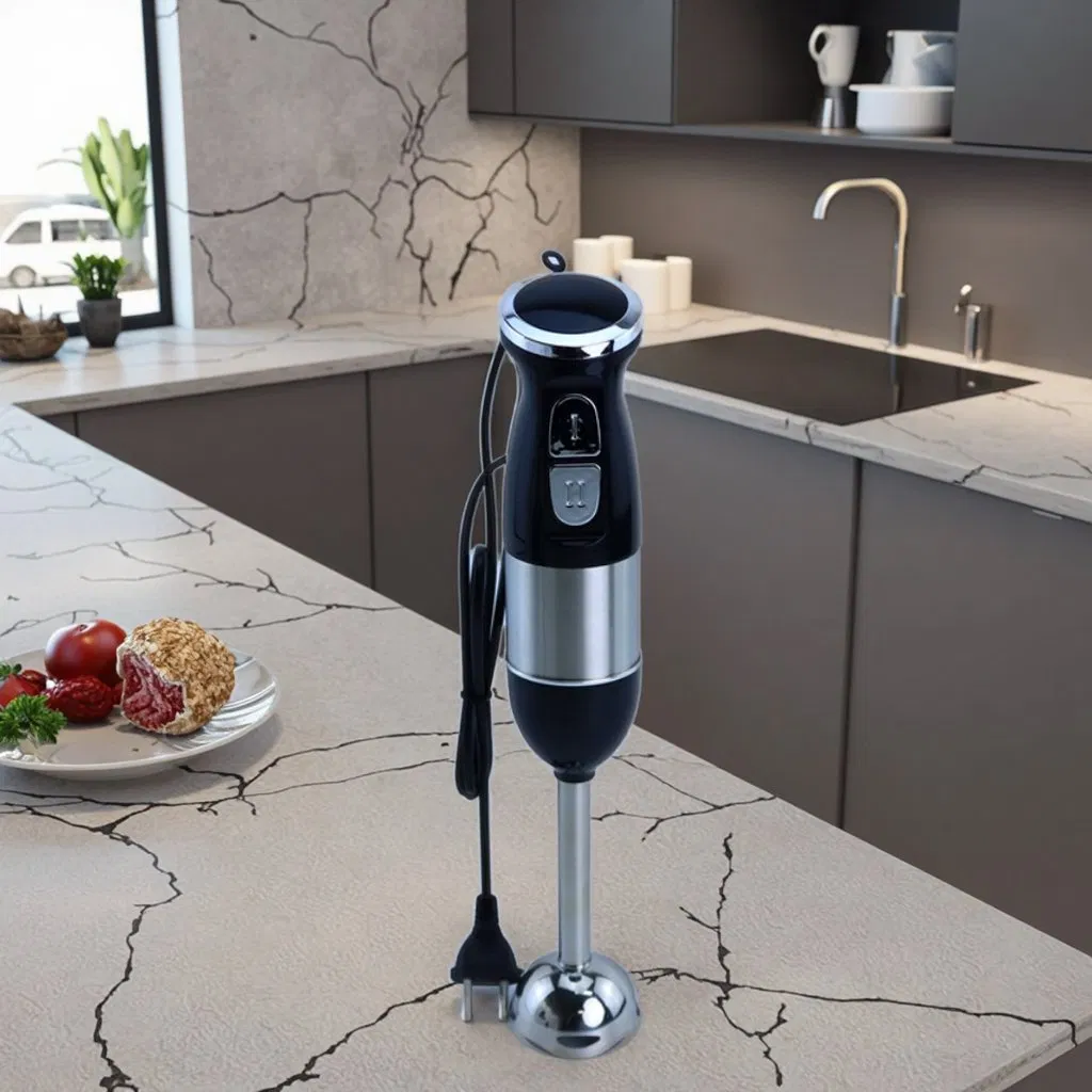 4-in-1 Household Electric Hand Blender Immersion Stainless Steel Shaft Single Serve Push Button for Hotels-Durable Plastic