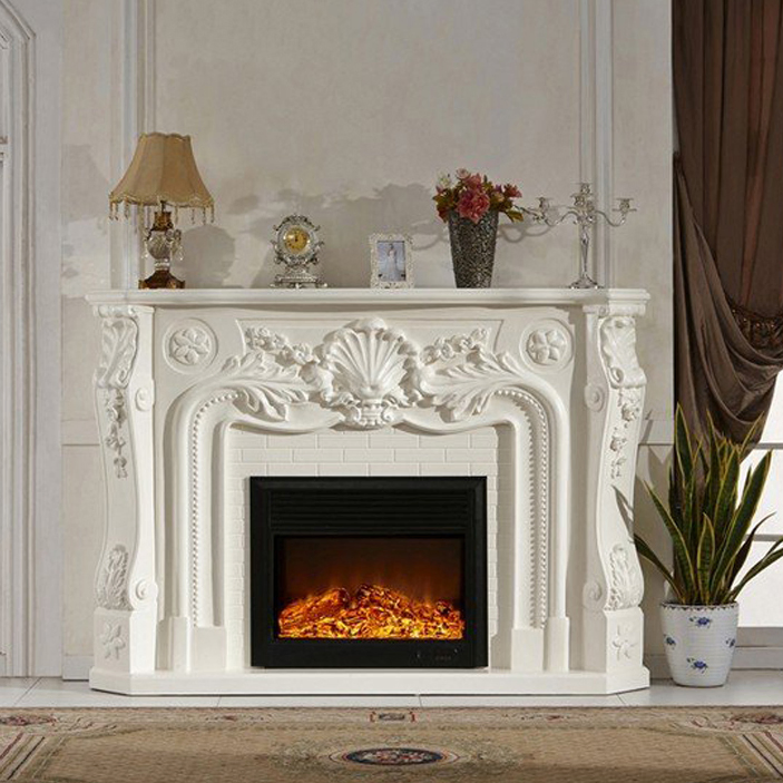Luxury Decorative White Marble Fireplace Mantel with Women Sculptures